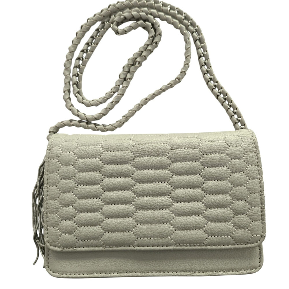 Aimee Kestenberg Quilted Leather Convertible Crossbody Clutch Chain Strap Beige - Picture 2 of 14